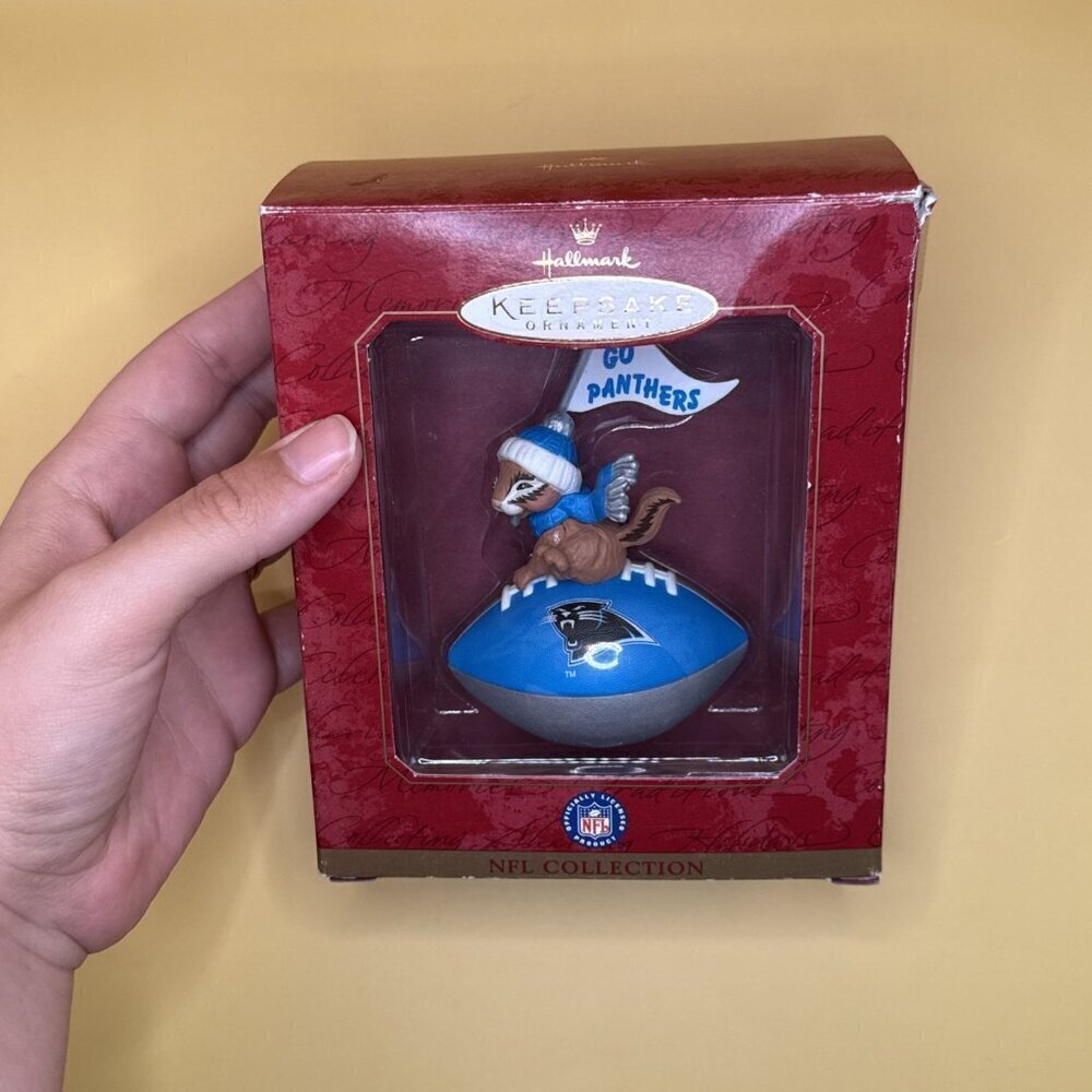 CAROLINA PANTHERS ORNAMENT HALLMARK 1999 CHIPMUNK FOOTBALL NFL TAMMY HADDIX.